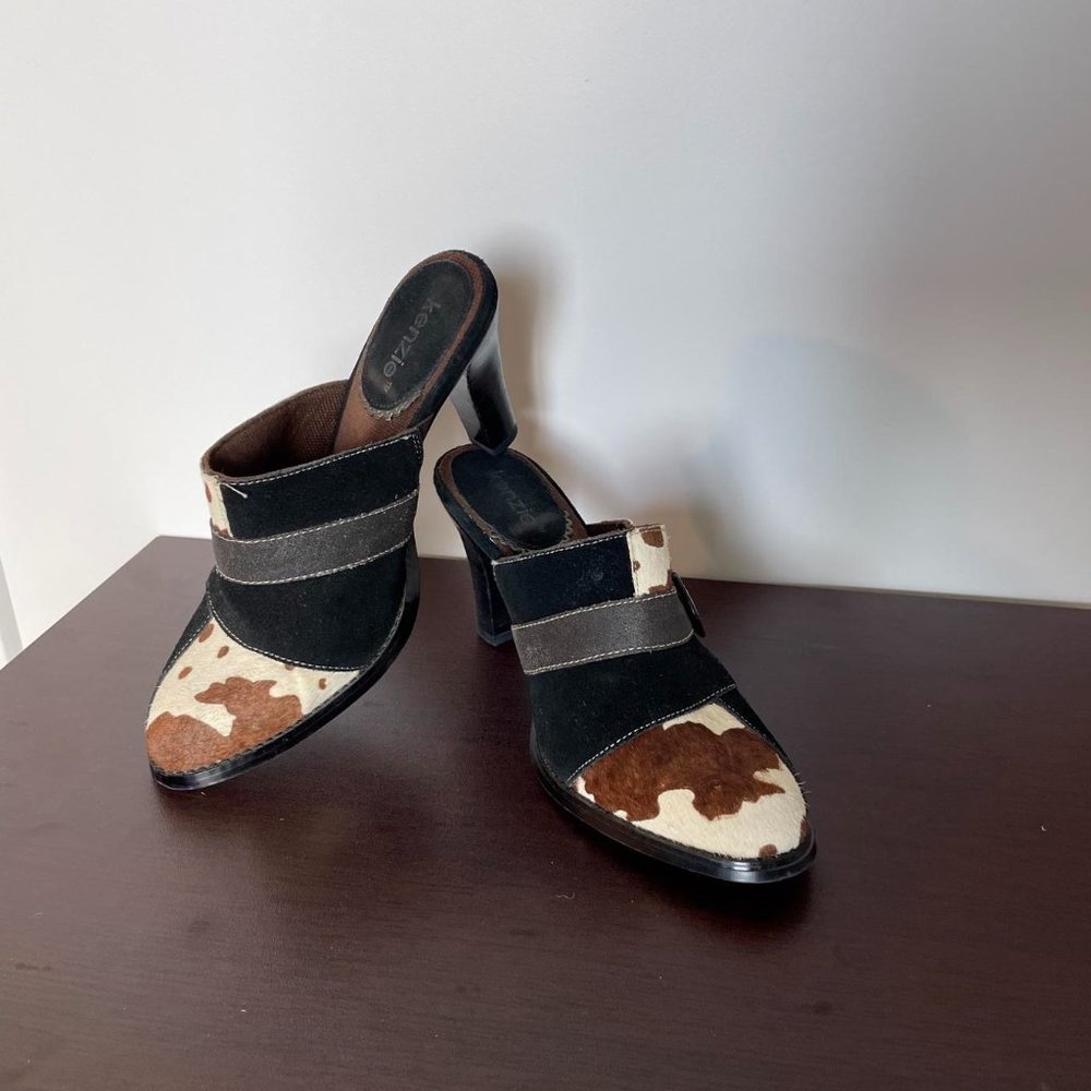 Kenzie Cow Print / Patchwork Mules 6.5